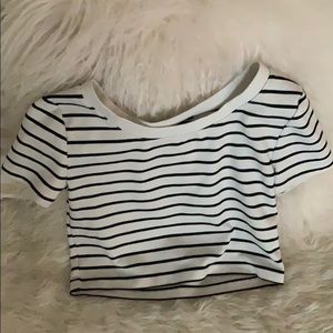white and black striped crop top